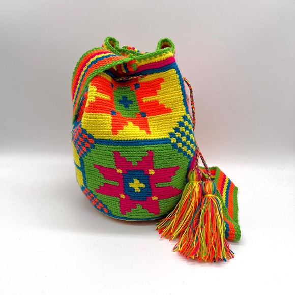 WAYUU MOCHILA Columbian Woven Bag Womens Small Crochet Tassel Boho Crossbody - Picture 4 of 9